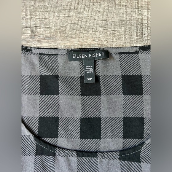 EILEEN FISHER Silk Buffalo Check Printed Tunic Dress Sleeveless Black Grey Small - Picture 4 of 6